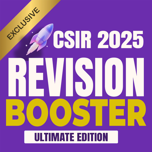 Promotional graphic for 'CSIR 2025 Revision Booster' with a purple background and gold accents.
